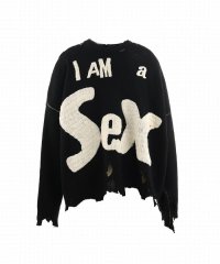 RoyalFlash/SAINT MICHAEL/セントマイケル/SP_CREW KNIT/I AM A/BLACK/507078665