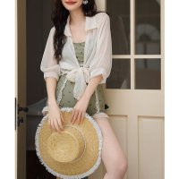 Angel Luna/エンジェル ルナ Angel Luna 【ワンピース水着2点セット】レディース 体型カバー オールインワン 一体型 袖付きアウター シアー ノンワイヤー フリル/507080450