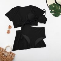 Angel Luna/エンジェル ルナ Angel Luna 【ビキニ水着4点セット】レディース 体型カバー 袖 アウター リボン セパレート ビキニ スカート 無地/507080488
