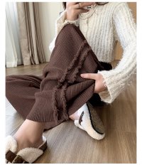 nijibra/ニジブラ nijibra 足長効果サイドフリンジニットパンツ ワイドパンツ パンツ ボトムス リブニット リブパンツ イージーパンツ サイドライン フリンジ 美/507082745
