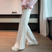 nijibra/ニジブラ nijibra 足長効果サイドフリンジニットパンツ ワイドパンツ パンツ ボトムス リブニット リブパンツ イージーパンツ サイドライン フリンジ 美/507082745