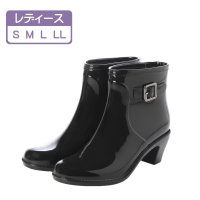 Angel fit/エンジェルフィット Angel FiT レディース ショート レインブーツ レインシューズ バックル ベルト チャンキーヒール 完全防水 af_24066 ブラ/507085593