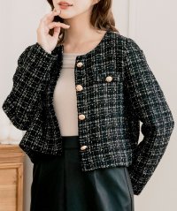 JULIA BOUTIQUE/ジュリアブティック JULIA BOUTIQUE ノーカラーツイードジャケット [24541 長袖 ショート丈 Uネック トップス 羽織り レディース ライトア/507087736