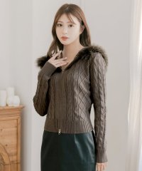 JULIA BOUTIQUE/ジュリアブティック JULIA BOUTIQUE ファー付きパーカーニットトップス [24549 長袖 ミドル丈 総柄 レディース セーター ライトアウター 上/507087747