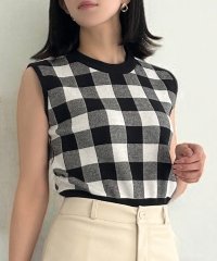 JULIA BOUTIQUE/ジュリアブティック JULIA BOUTIQUE ブロックチェックノースリーブニットトップス [24552 ノースリーブ ミドル丈 Uネック レディース トップ/507087749