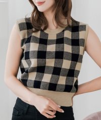 JULIA BOUTIQUE/ジュリアブティック JULIA BOUTIQUE ブロックチェックノースリーブニットトップス [24552 ノースリーブ ミドル丈 Uネック レディース トップ/507087749