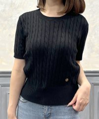 JULIA BOUTIQUE/ジュリアブティック JULIA BOUTIQUE モチーフ付き半袖ニット [24671 半袖 ミドル丈 総柄 Uネック レディース セーター トップス ]/507087772