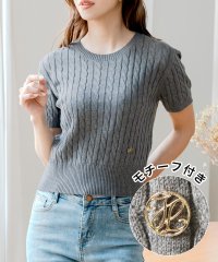 JULIA BOUTIQUE/ジュリアブティック JULIA BOUTIQUE モチーフ付き半袖ニット [24671 半袖 ミドル丈 総柄 Uネック レディース セーター トップス ]/507087772