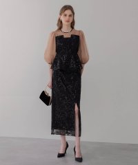 Leja/レジャ Leja シアーパフスリーブペプラムスパンコール花柄Iラインドレス美脚効果結婚式 パーティードレス 成人式 20代 30代 40代/507088394