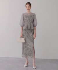 Leja/レジャ Leja シアーパフスリーブペプラムスパンコール花柄Iラインドレス美脚効果結婚式 パーティードレス 成人式 20代 30代 40代/507088394