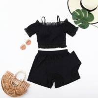 Angel Luna/エンジェル ルナ Angel Luna 【タンキニ水着3点セット】レディース 体型カバー 袖 フリルトップス 異素材 ビキニ セパレート ハイウエスト ショート/507091141