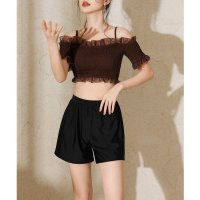 Angel Luna/エンジェル ルナ Angel Luna 【タンキニ水着3点セット】レディース 体型カバー 袖 フリルトップス 異素材 ビキニ セパレート ハイウエスト ショート/507091141