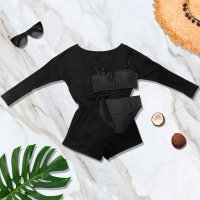 Angel Luna/エンジェル ルナ Angel Luna 【ビキニ水着3点セット】レディース 体型カバー 長袖 ロンパース ワンピース風 バンドゥ Vカット リボン 調節可 セパ/507091197