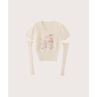 LA POMME petit/ラポミ プチ LA POMME petit Fitted Doggy Embroidery Knit Top フィットドギー刺繍ニットトップ/507091901