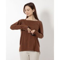 kiwamikoubou/キワミコウボウ 極美工房 裾スリットスクエアネックボーダーロングスリーブTシャツ/507095567