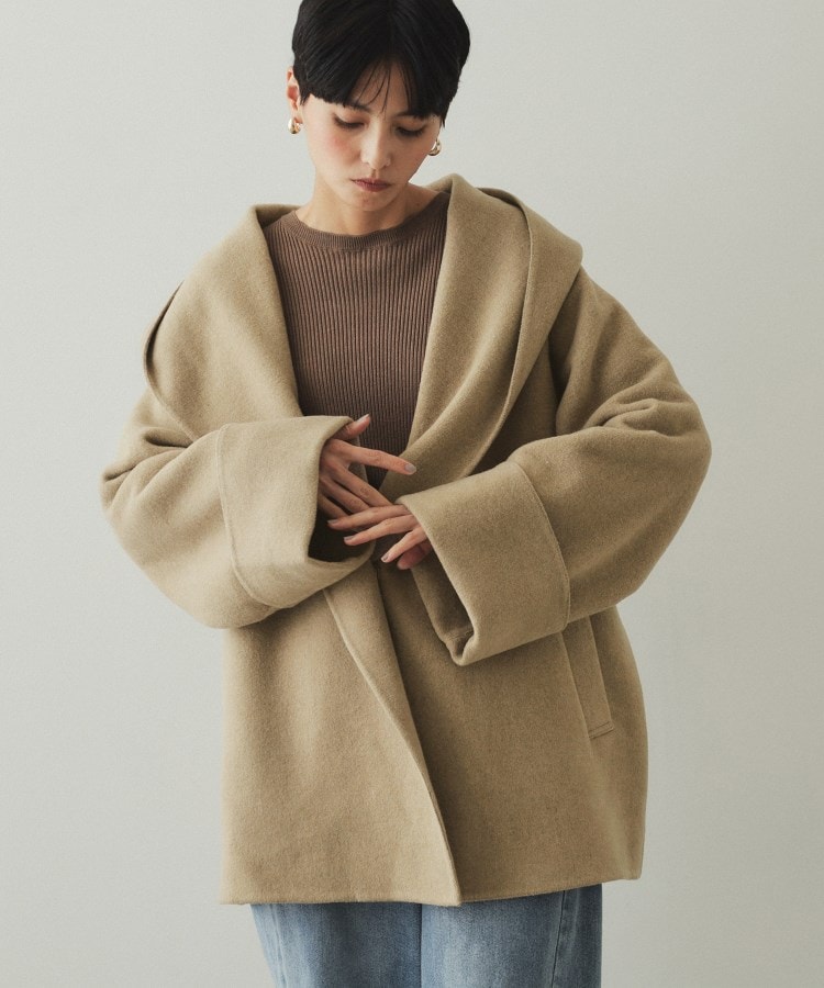セール 30%OFF】ウール混フードショールカラーミドルコート