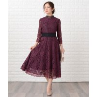 Lace Ladies/レースレディース Lace Ladies 花柄総レースミモレ丈フレアワンピース・ドレス/502628481