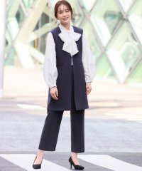 Flolia/フロリア Flolia Vネックロングジレ・ボウタイブラウス・ストレートパンツの3点セットアップフォーマルセレモニースーツ【洗える/ストレッチ】/506887673