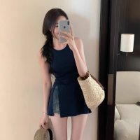 Belle Cie/ベルシー Belle Cie キャミ タンクトップ サマーニット フレア チュニック かわいい レディース 韓国ファッション 夏服 シンプル スリット ペプラム/507017840