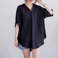 Belle Cie/ベルシー Belle Cie シャツ 半袖 スキッパーシャツ ブラウス フレア トップス レディース きれいめ Vネック 隠れる 韓国ファッション 上品 オフィ/507032287