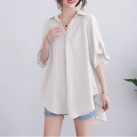 Belle Cie/ベルシー Belle Cie シャツ 半袖 スキッパーシャツ ブラウス フレア トップス レディース きれいめ Vネック 隠れる 韓国ファッション 上品 オフィ/507032287