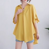 Belle Cie/ベルシー Belle Cie シャツ 半袖 スキッパーシャツ ブラウス フレア トップス レディース きれいめ Vネック 隠れる 韓国ファッション 上品 オフィ/507032287