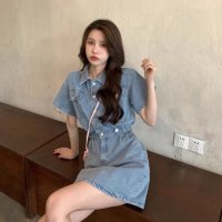 Belle Cie/ベルシー Belle Cie デニムワンピース ワンピース ツイル 半袖 ミニワンピ スカート レディース 韓国ファッション ひざ上 大きいサイズ フェス 衣装/507032288