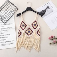 Belle Cie/ベルシー Belle Cie クロシェ ビスチェ キャミソール ニット かぎ編み ボヘミアン レディース 韓国ファッション フリンジ レトロ 肌見せ 重ね着 カ/507032311