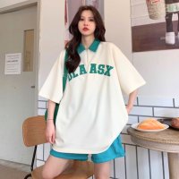 Belle Cie/ベルシー Belle Cie Tシャツ ハーフジップ 半袖 カットソー カレッジ ロゴ シンプル レディース 5分袖 韓国ファッション スポーティ カジュアル /507044911