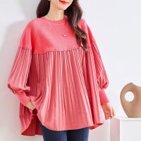 REAL STYLE/リアルスタイル REAL STYLE チュニック レディース 冬 長袖 春 カラー ニット プリーツ 異素材 ゆったり 体型カバー 大人カジュアル 通勤 OL /507045201