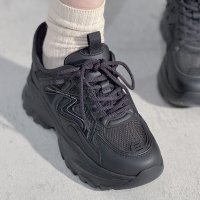 ALL BLACK/オールブラック ALL BLACK 【LEATHER/MESH】軽量 レースアップ厚底スニーカー/507088866