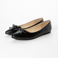 Angel fit/エンジェルフィット Angel FiT レディース フラットパンプス ポインテッドトゥ バレエシューズ af_20441 (BLACK ENAMEL)/507109382