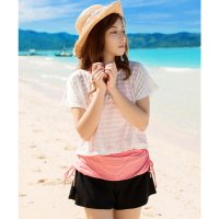 Lace Ladies/レースレディース Lace Ladies カバーアップ付ボーダータンキニ・ビキニ 4点セット/507122397