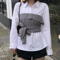 shoppinggo/ショッピングゴー shoppinggo シャツ レディース長袖 ブラウス ウエストリボン 切り替え/507123697