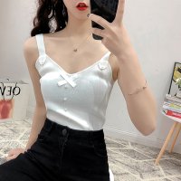 shoppinggo/ショッピングゴー shoppinggo 韓国ファッション 夏新作 ニットキャミソール ニットトップス サマーニット Vネックノースリーブ 無地 薄手 トップス /507123900