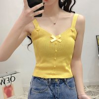 shoppinggo/ショッピングゴー shoppinggo 韓国ファッション 夏新作 ニットキャミソール ニットトップス サマーニット Vネックノースリーブ 無地 薄手 トップス /507123900