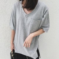 shoppinggo/ショッピングゴー shoppinggo Tシャツ カットソー 半袖 レディース トップス プルオーバー ゆたっり Vネックシンプル 無地 おしゃれ 黒 ブラック/507124211