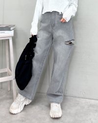 &soiree/アンドソワレ &soiree ハイウエストダメージワイドデニムパンツ/507124743
