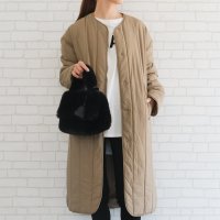 aquagarage/アクアガレージ aquagarage ナイロンキルトノーカラーロングコート 秋 冬 長袖/507128880
