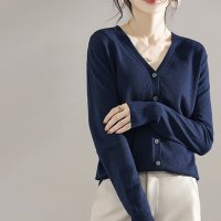 ica/アイカ ica 柔らか カシミアタッチ 前開き Vネック ミドル丈 長袖 ニットカーディガン ニットカーデ/507143550