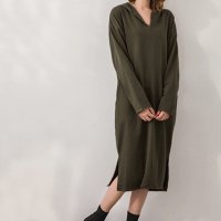 ica/アイカ ica 薄手のスウェット素材 Vネック プルオーバー 長袖 ミモレ丈 ロングパーカーワンピース/507143634
