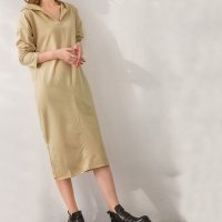 ica/アイカ ica 薄手のスウェット素材 Vネック プルオーバー 長袖 ミモレ丈 ロングパーカーワンピース/507143634