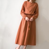ica/アイカ ica ナチュラルカラー 薄手コットン素材 ミモレ丈 長袖 Aラインワンピース/507143640