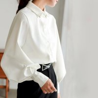 ica/アイカ ica ボリューム袖デザイン 肌触りの良いピーチスキン素材 長袖 シャツブラウス/507143650