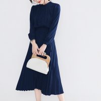ica/アイカ ica ふんわり落ち感のある薄手素材 切り替えプリーツスカート 長袖 Aラインワンピース/507143654