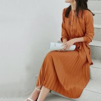 ica/アイカ ica ふんわり落ち感のある薄手素材 切り替えプリーツスカート 長袖 Aラインワンピース/507143654