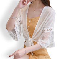 ica/アイカ ica 袖レース ふんわり薄手のシフォン素材 六分袖 裾結び ボレロカーディガン/507143658