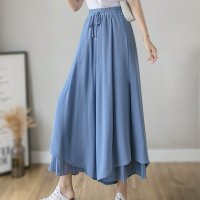 ica/アイカ ica ふんわり 薄手シフォン レイヤードデザイン 八分丈 プリーツ ワイドパンツ/507143665