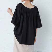 ica/アイカ ica 涼しい 薄手 綿麻素材 フレアスリーブ 五分袖 ゆったり Aライン Vネック プルオーバーブラウス/507143746