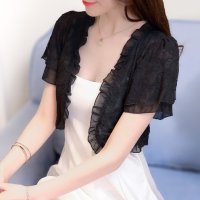 ica/アイカ ica フリルの縁取りが可愛い レース ＆シフォン シースルー 半袖 ショートボレロカーディガン/507143781